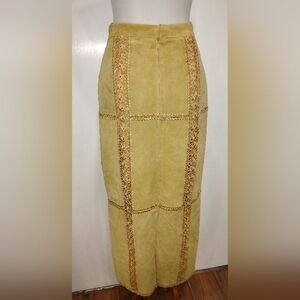 VINTAGE CROCHETED PATCHWORK LEATHER MAXI SKIRT